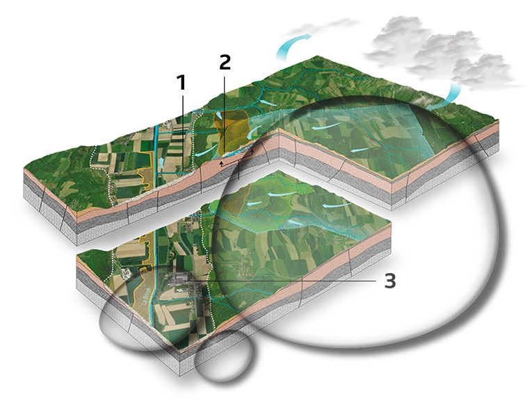 Schéma du cycle de l'eau à Henniez