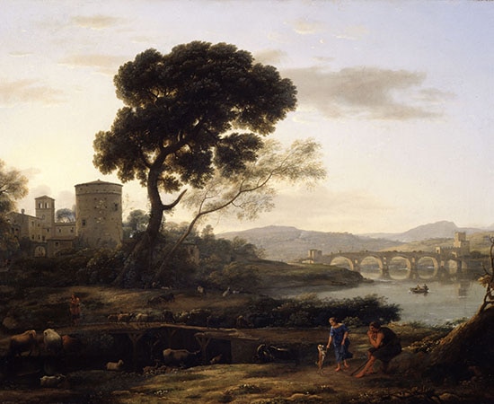 Paysage avec pont et lac