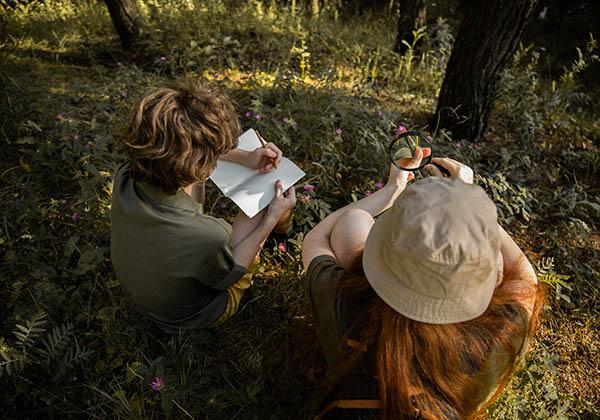 Enfants étudiant dans la nature